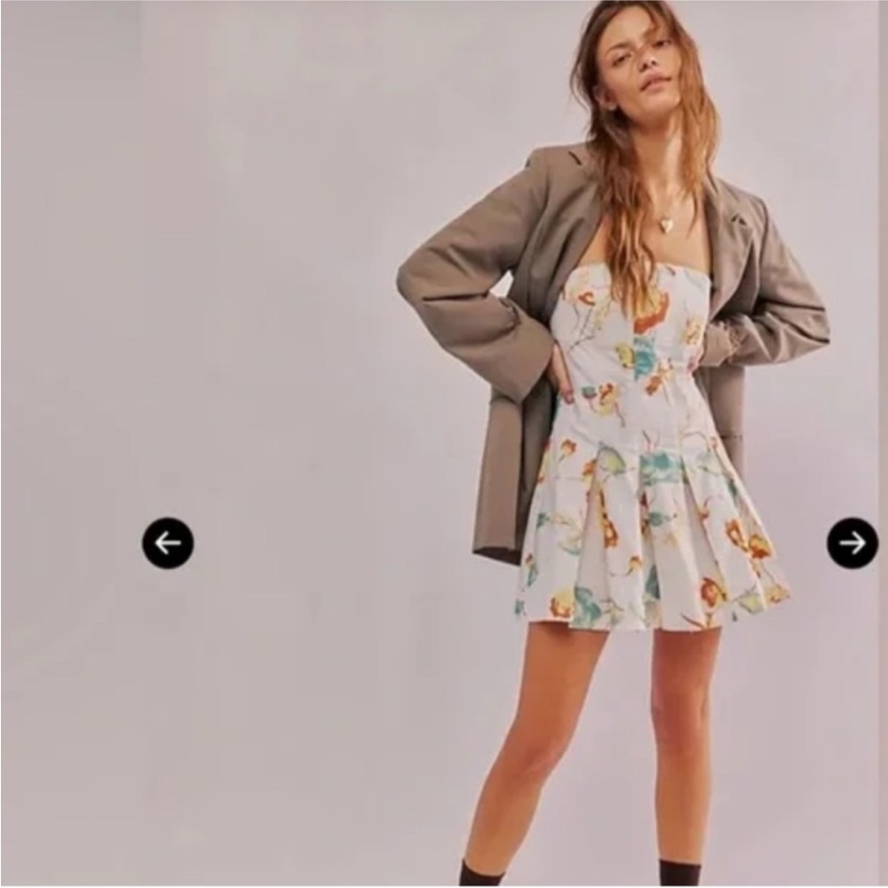 Free People Make Me Smile Strapless Floral Mini Dress, Size L, NWT